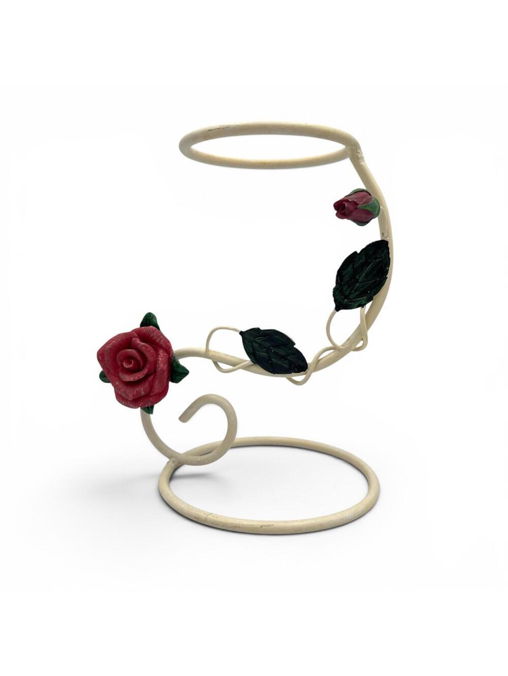 Vintage Cream Metal Floral Cake Display Stand with Rose Accents